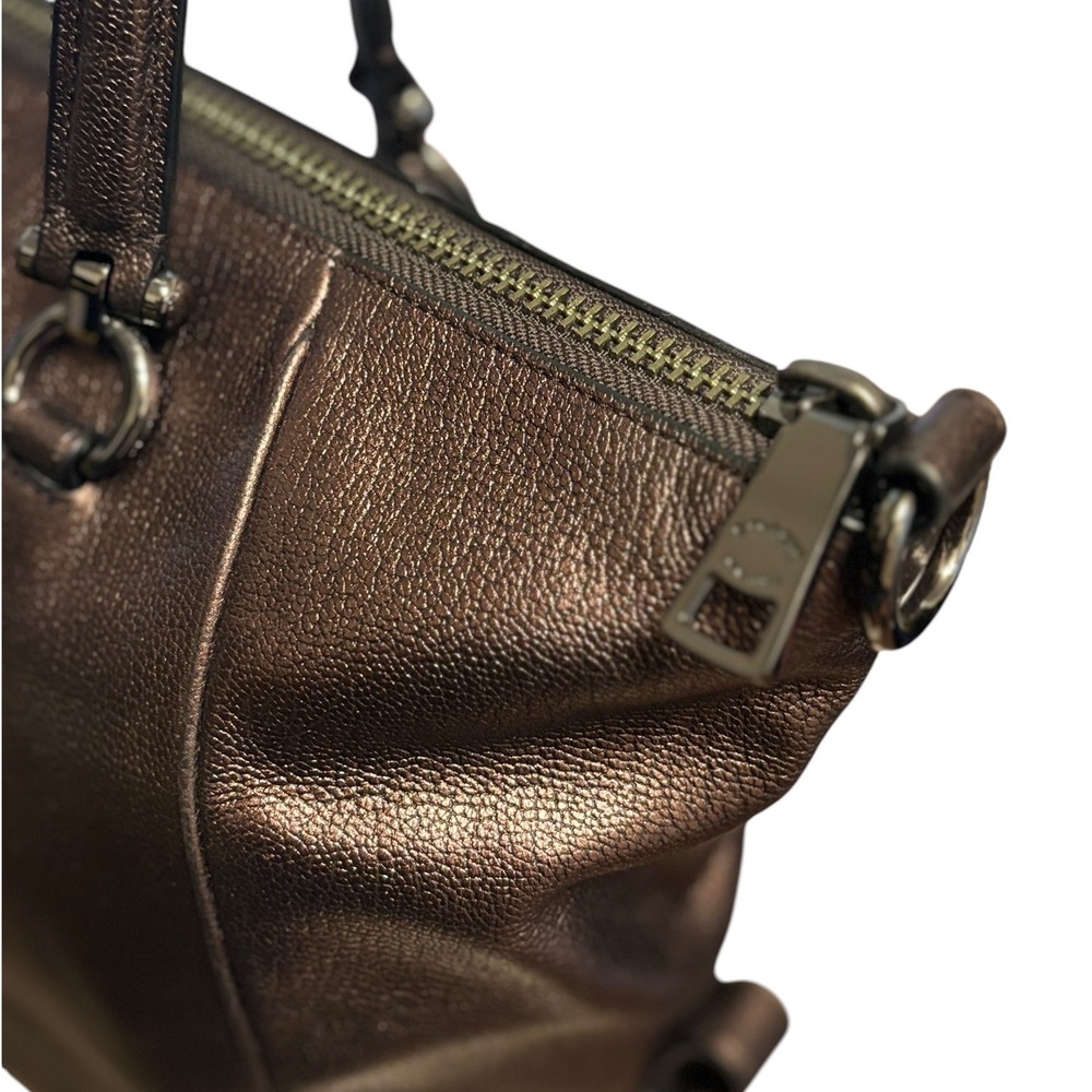 Coach Primrose Satchel Tote Bronze Metallic Pebbled Leather Gunmetal Hardware - Picture 10 of 16